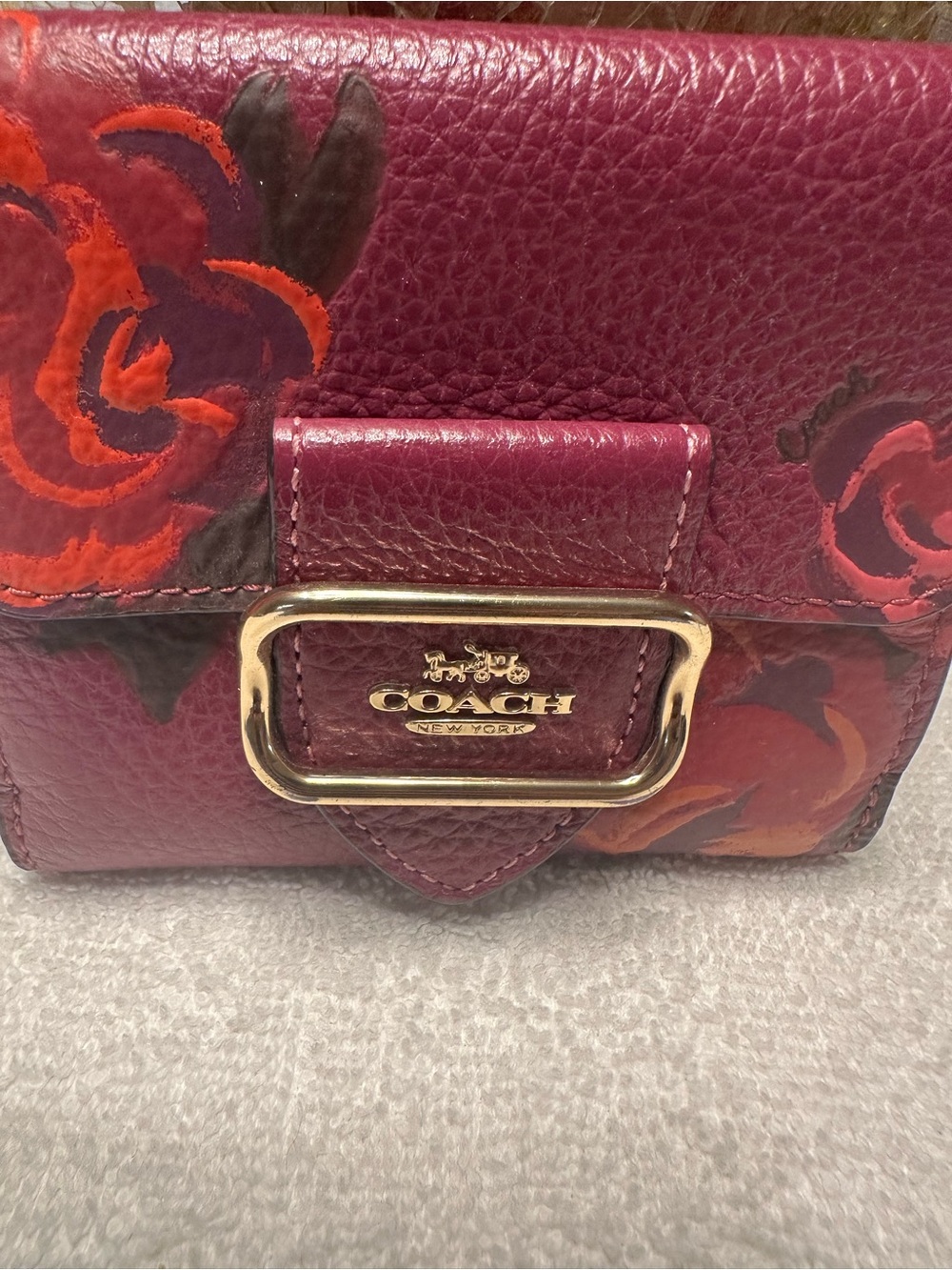 Coach Floral Leather Snap Wallet Plum Burgundy Purple EUC - Picture 2 of 7